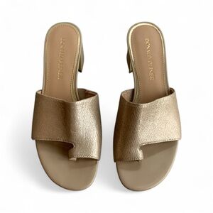 Donald Pliner Melros Gold Slide Leather Block Heel Sandals